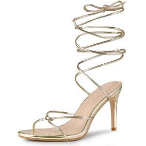 Lace Up Slingback Strappy Stiletto Heels Sandals Gold